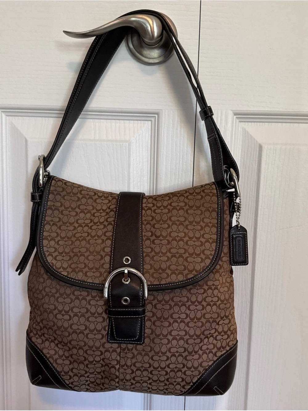Vtg COACH G3K-6376 Signature SoHo Canvas & Leather Shoulder Bag Brown Classic